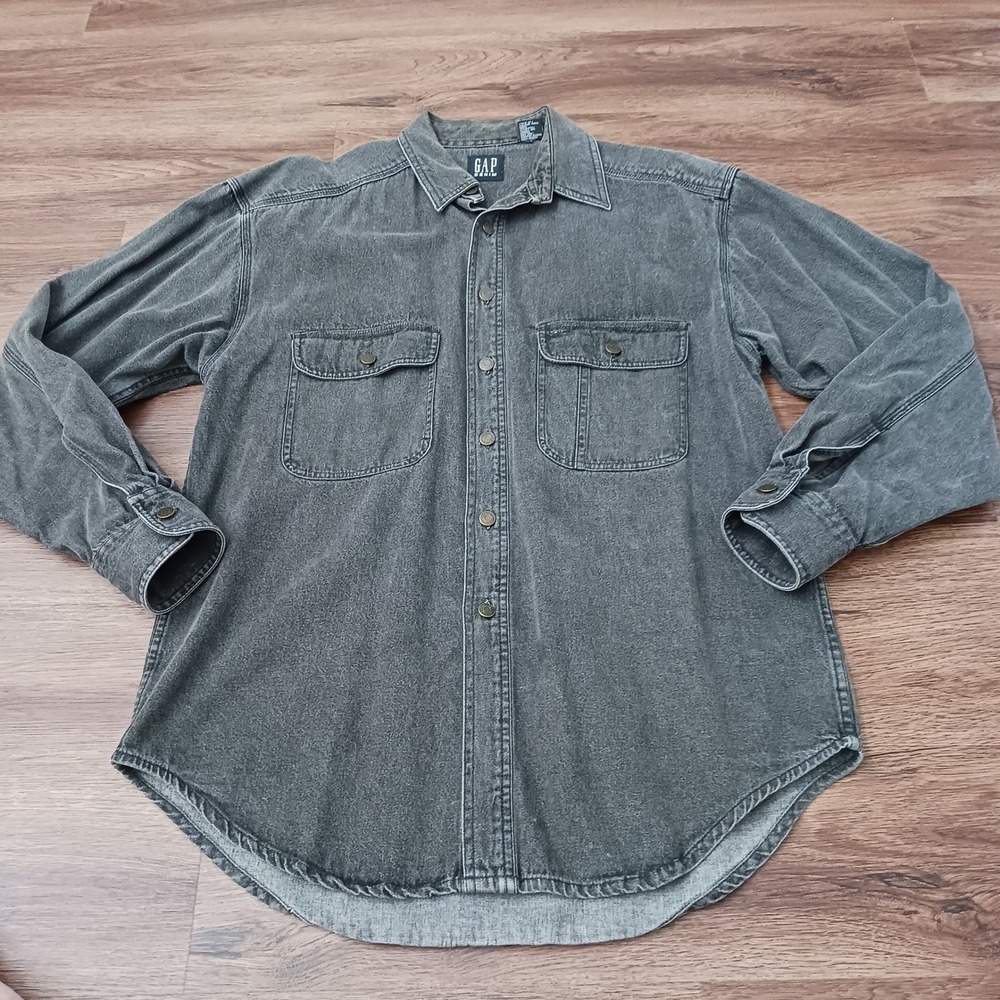 Gap Denim Mens Medium Vintage Grey Wash Long Sleeve Button Down Work Shirt